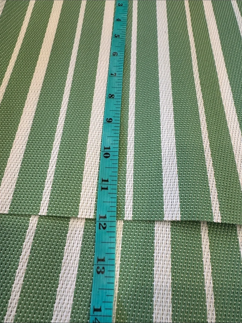 Chilewich? Faux Green and White Striped Placemats 6 qty cute for Xmas spring